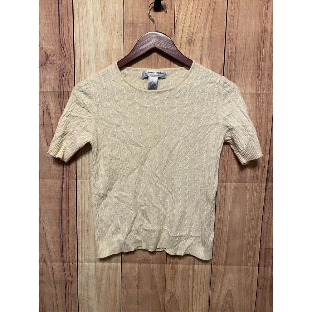 Sutton Studio Bloomingdale’s 8 T-shirt top shirt cream colored Silk Cashmere